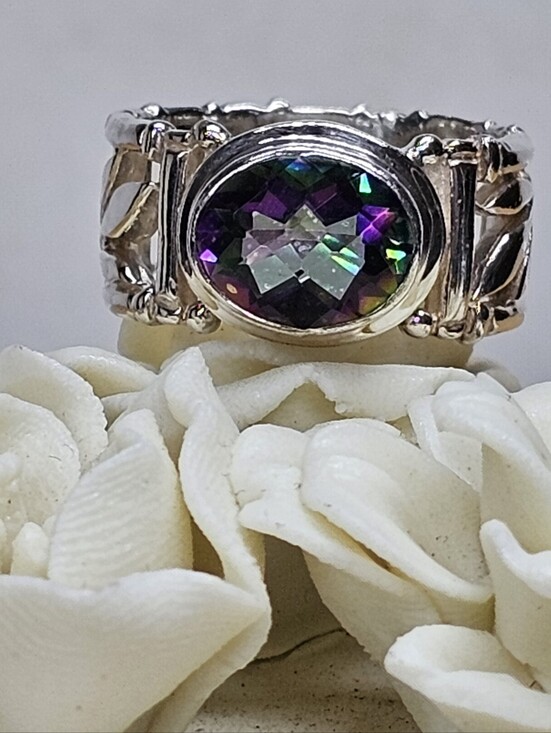 Jewelry - Oval Mystic Topaz 925 Silver Ring Size 6.75